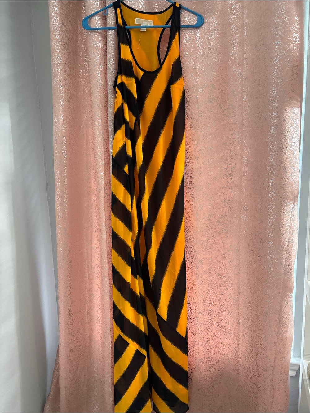 Michael Kors Yellow and Black Striped Racerback Maxi Dress